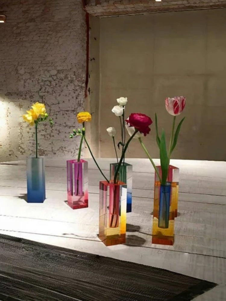 Colorful Square Column Acrylic Vase
